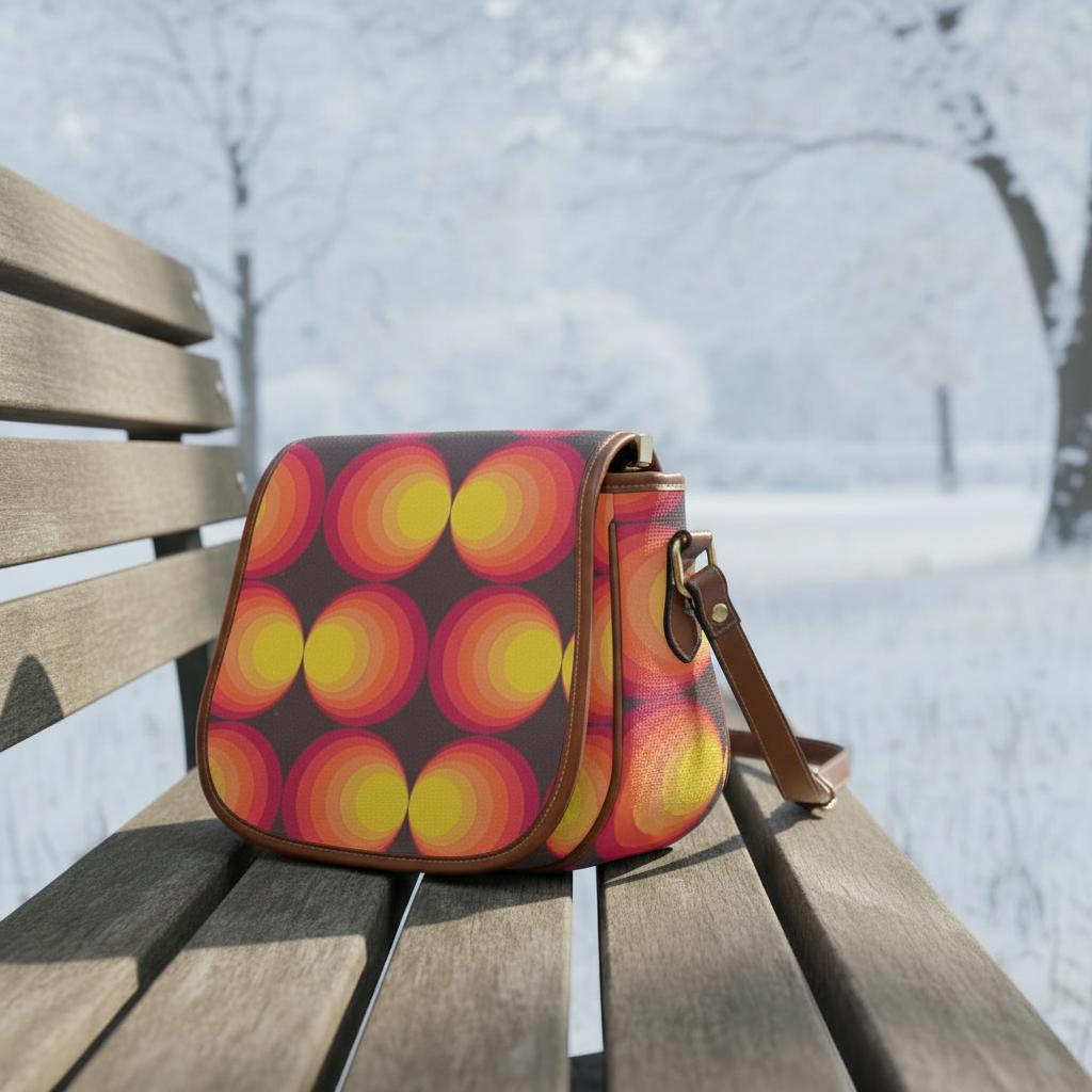 Funky Retro 70s Orange Brown Saddle Bag - Midcentury Style Crossbody