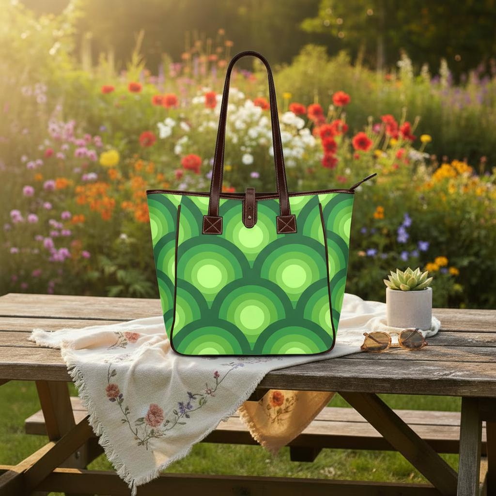 70s Retro Midcentury Style Handbag – Green Classic Large Tote Bag