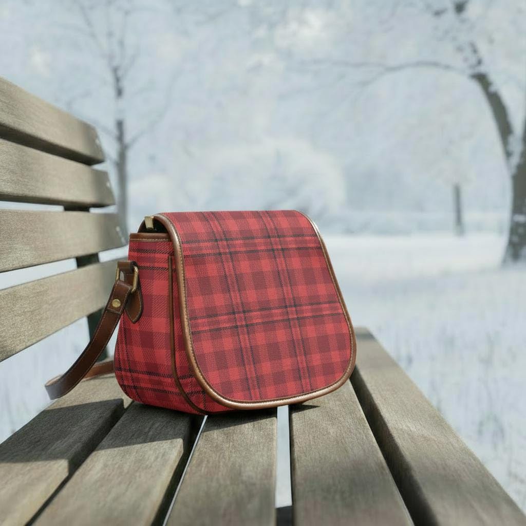 Punk Red Black Checkered Retro Saddle Bag –  Alternative Crossbody Oxford Fabric Handbag