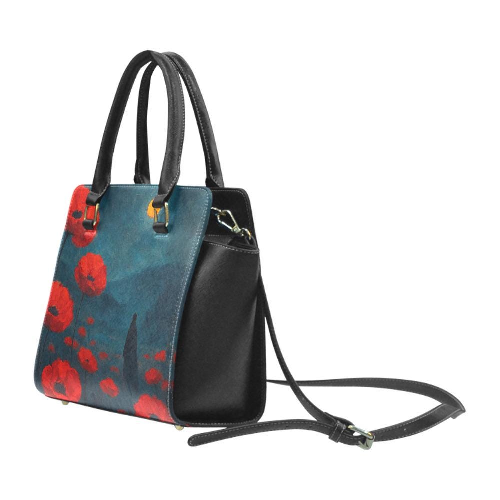 Moody Poppies Night Moon Rivet Shoulder Handbag – Vintage Style Purse
