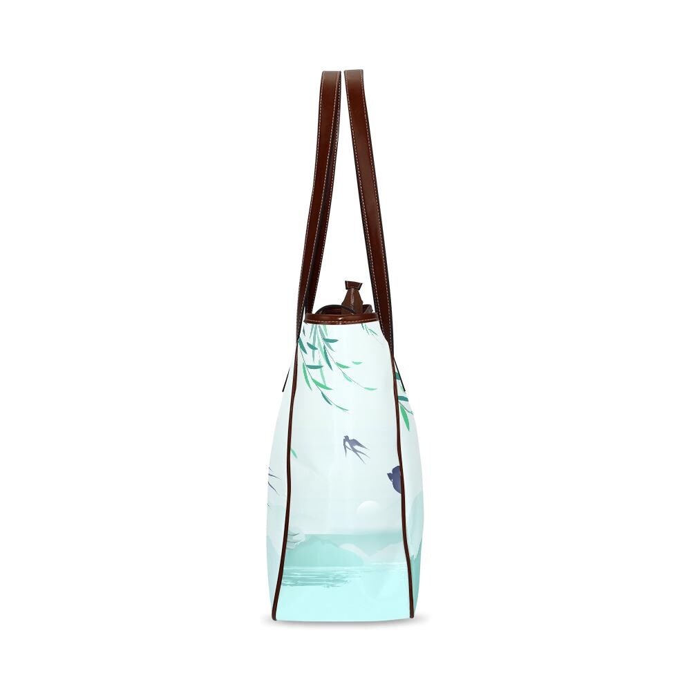 Blue Delicate Watercolor Swallow Tote Bag – Large Asian Style Handbag