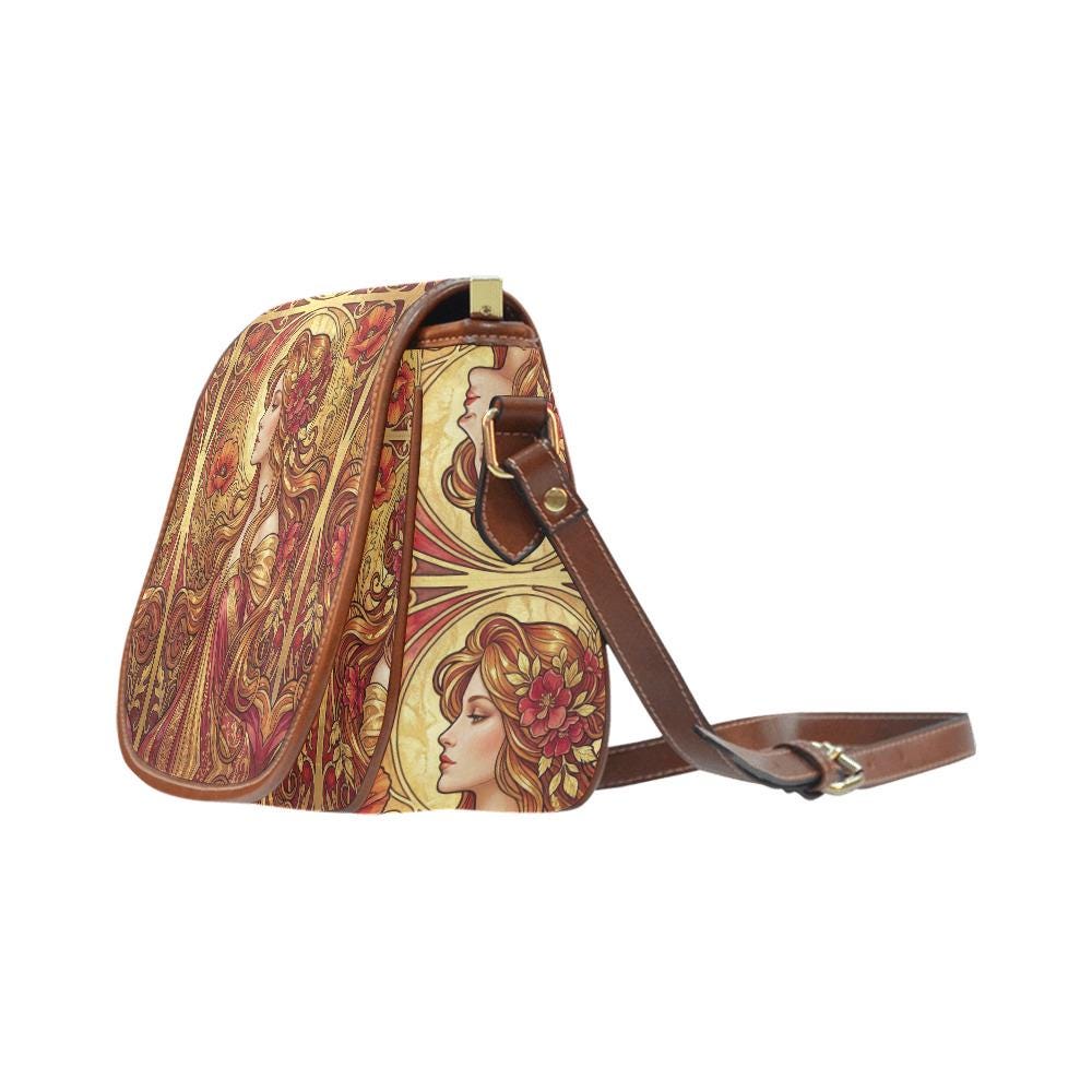 Art Nouveau Floral Saddle Bag, Romantic Crossbody or Shoulder Handbag