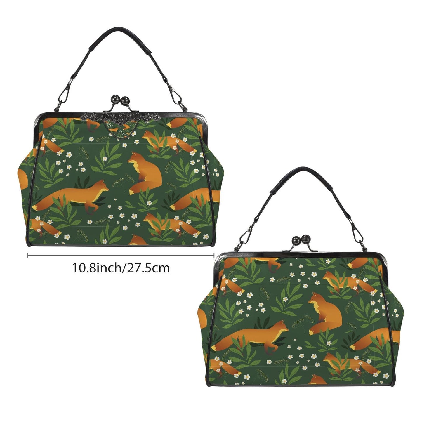 Green Orange Fox Vintage Kisslock Bag - Forest Crossbody Handbag
