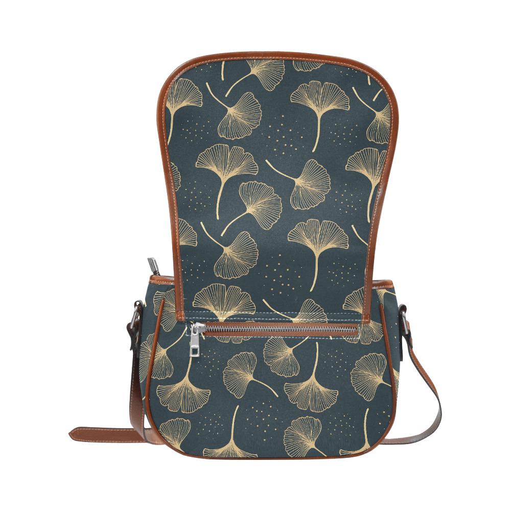 Black Gold Ginkgo Leaf Vintage Saddle Bag – Dark Academia Botanical Handbag