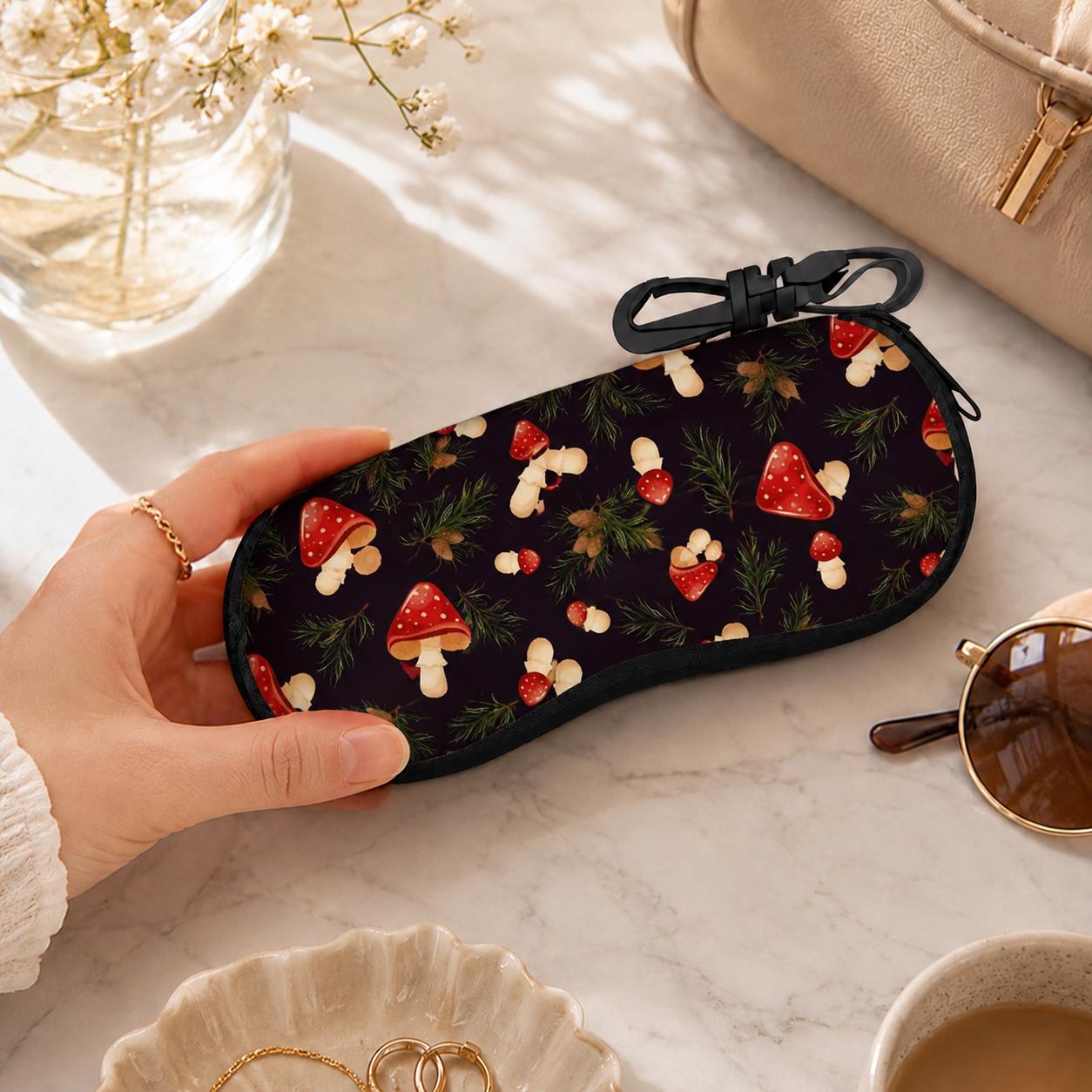 Mushroom Forest Eyeglasses Soft Zipper Case – Dark Academia Toadstool Sunglasses Box