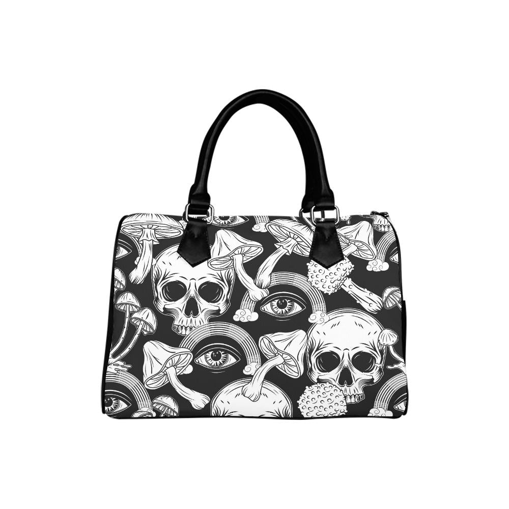 Whimsy Black White Skulls Barrel Handbag – Gothic Alternative Everyday Purse