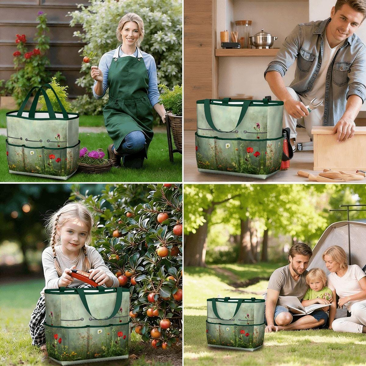 Wildflowers Meadow Gardening Tool Organizer Bag – Durable Tote with Pockets