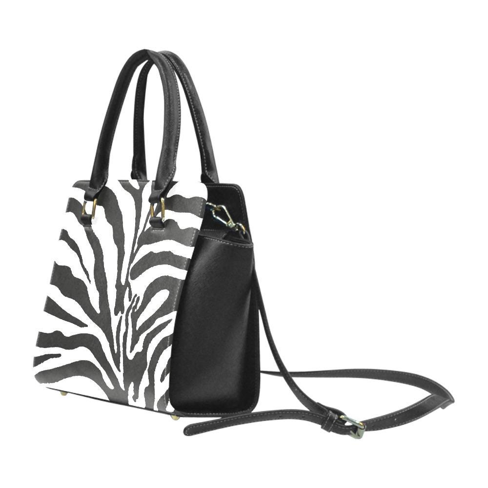 Zebra Print Rivet Shoulder Handbag – Black White Faux Leather Purse