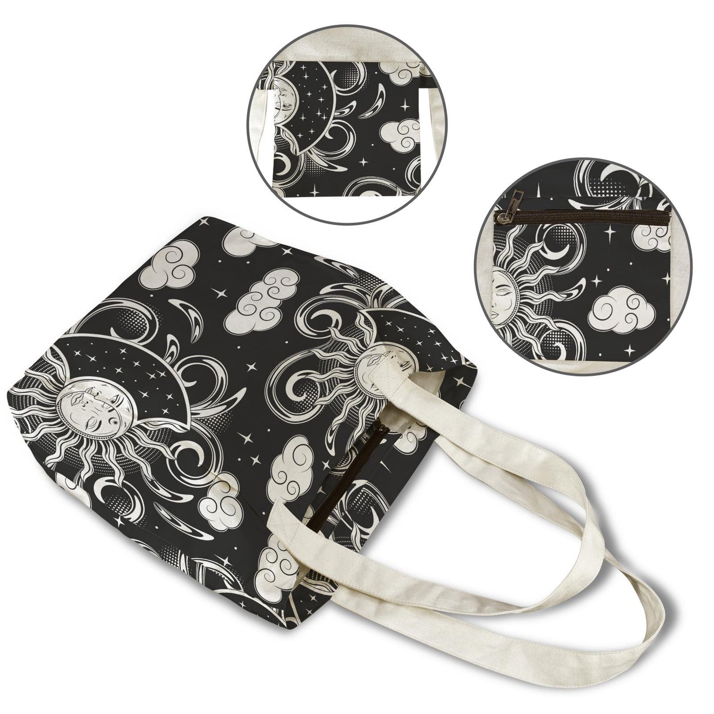 Sun & Moon Black White Cotton Yoga Tote – Shoulder Bag with Built-In Mat Storage