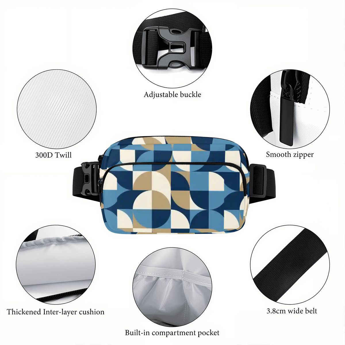 Geometric Retro 60s Belt Bag – Adjustable Fanny Pack