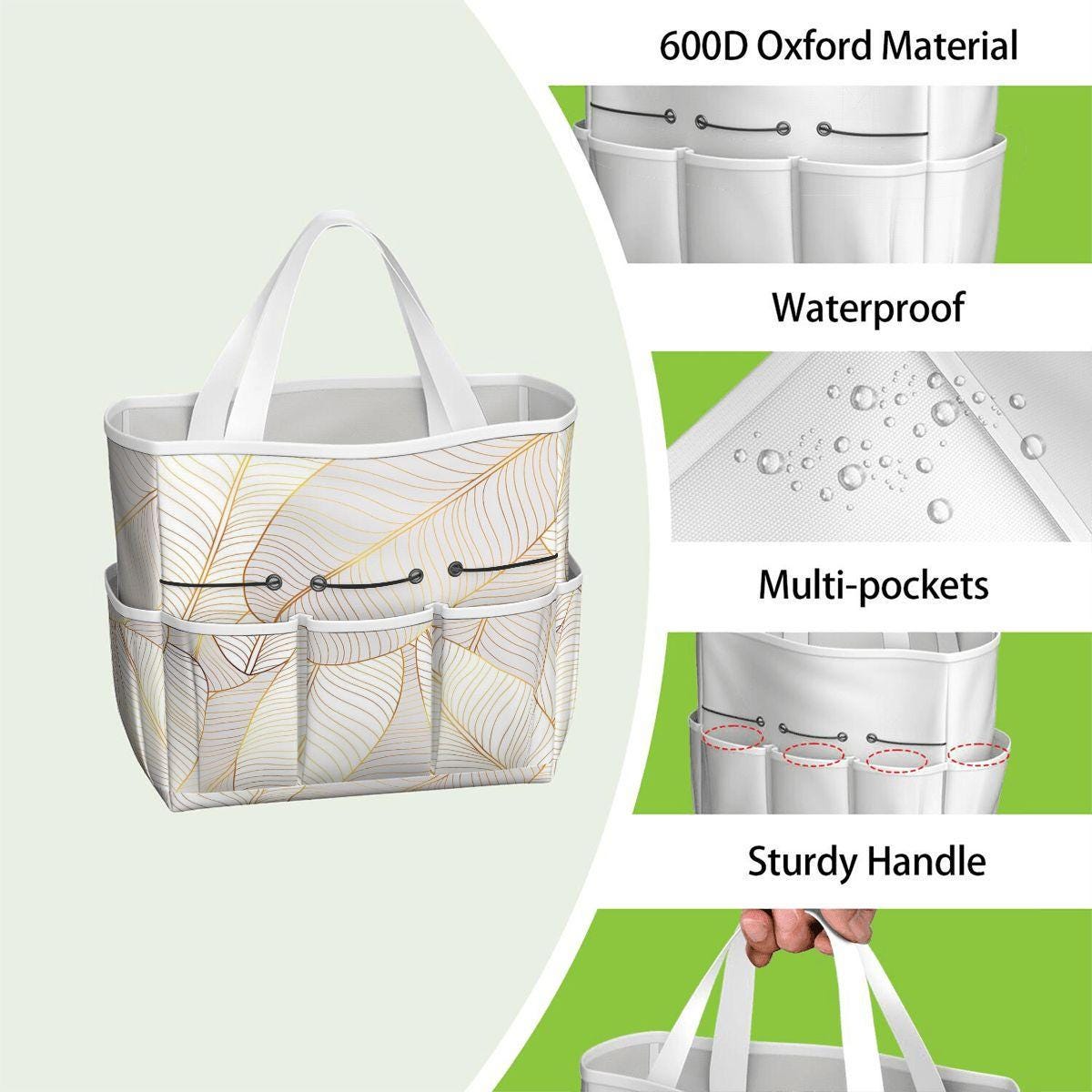 White Gold Leaves Gardening Tool Organizer Bag – Luxury Elegant Gardening Gift