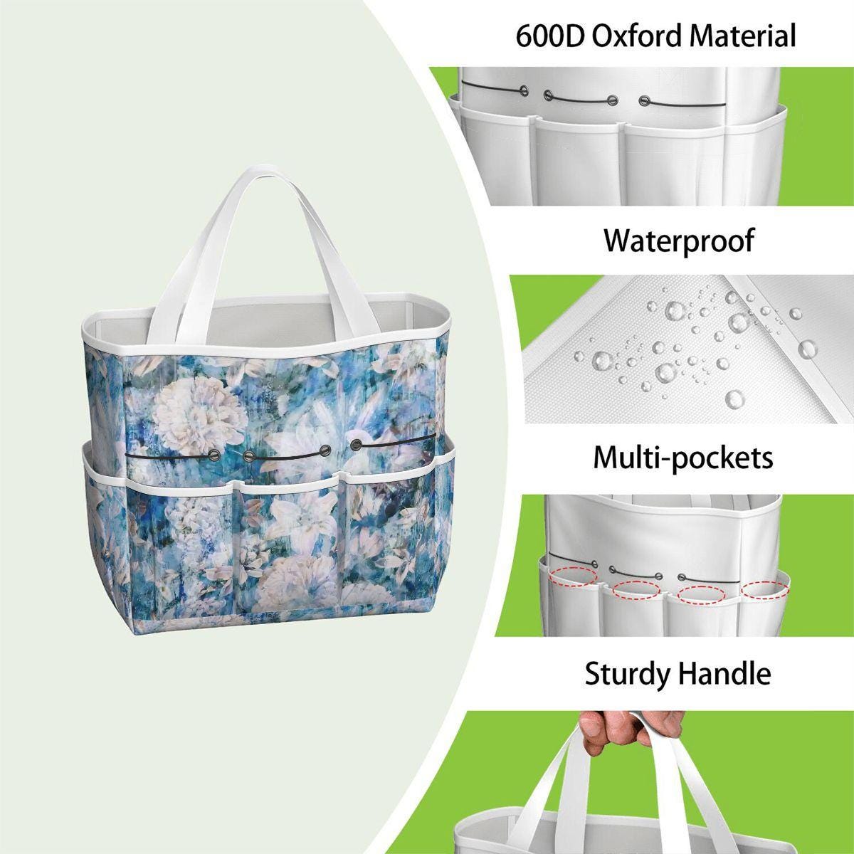 Blue White Flowers Gardening Tool Organizer Bag – French Vintage Look Tote