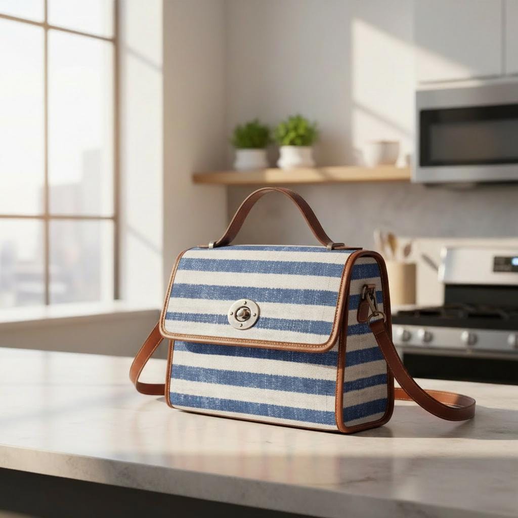 Blue White Nautical Striped Canvas Crossbody Bag – Beach Sailing Top Handle Handbag