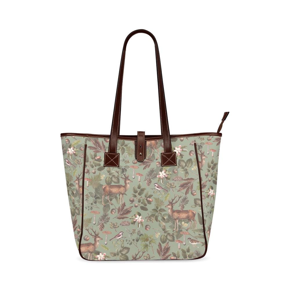 Forest Deer Vintage Dark Academia Style Handbag – Classic Large Tote Bag