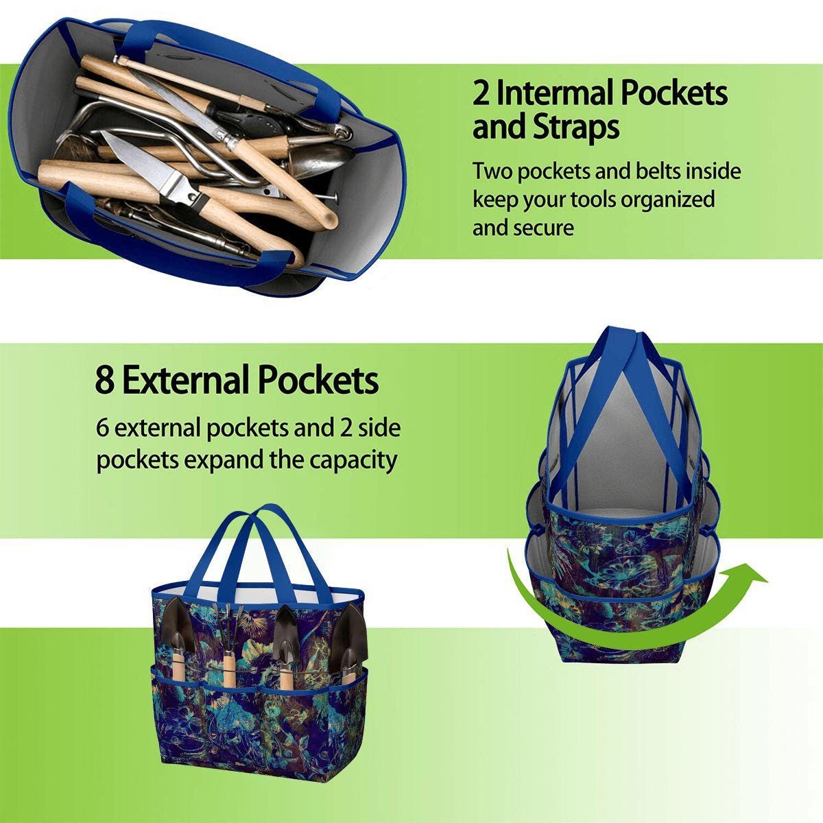 Black Blue Green Floral Gardening Tool Organizer Bag – Dark Academia Moody Tote