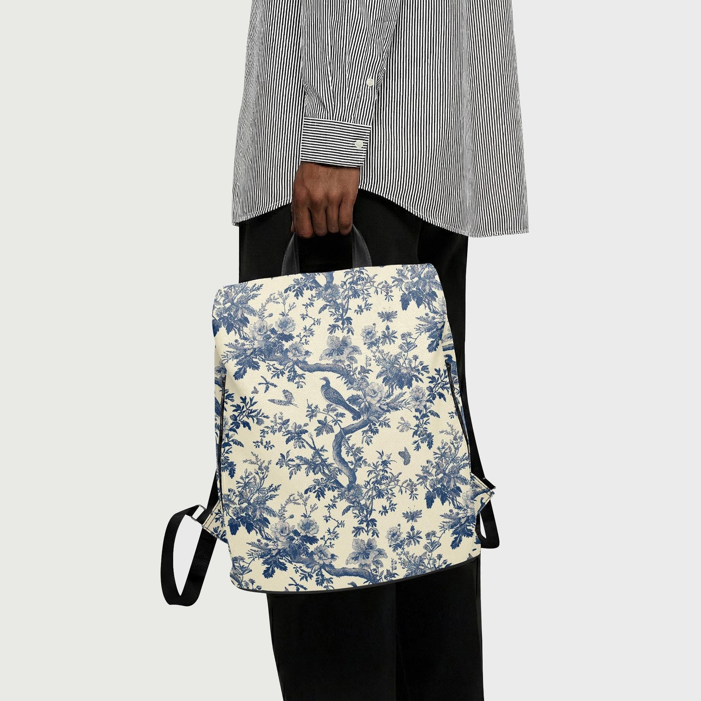 Toile de Jouy Canvas Backpack – Blue White French Vintage Daypack