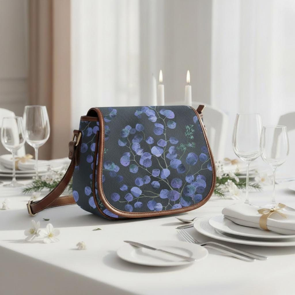 Bolso de montar de eucalipto nocturno – bandolera vintage de estilo dark academia