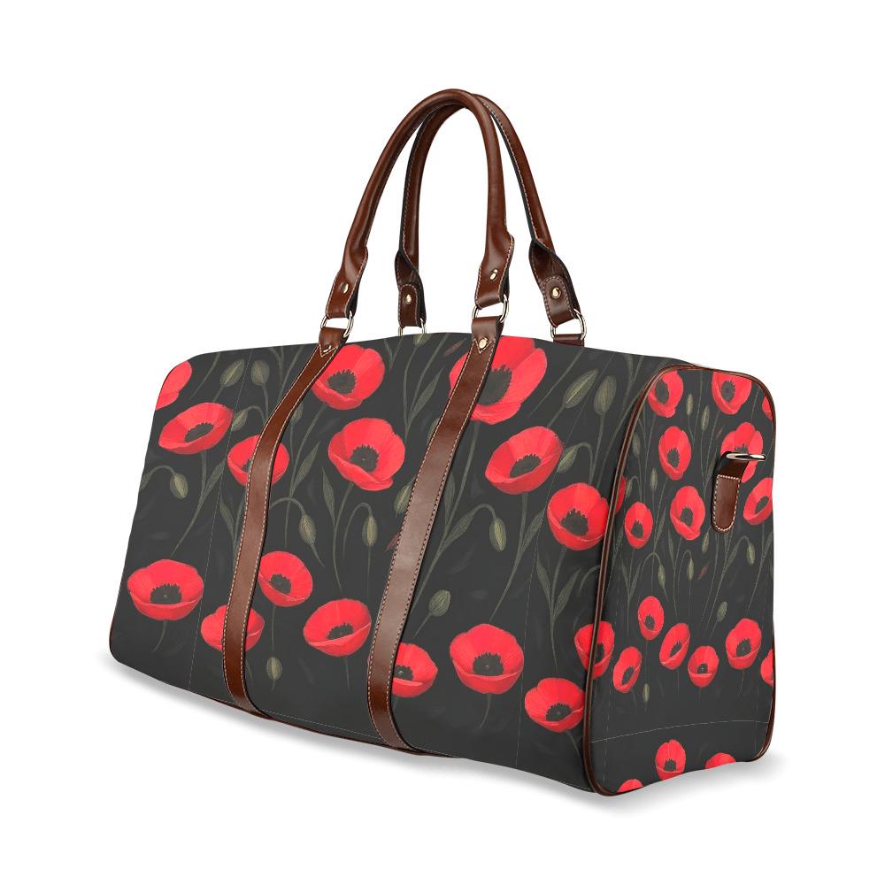 Black Red Poppy Flowers Weekend Travel Duffel Bag – Moody Floral Carry-On Luggage