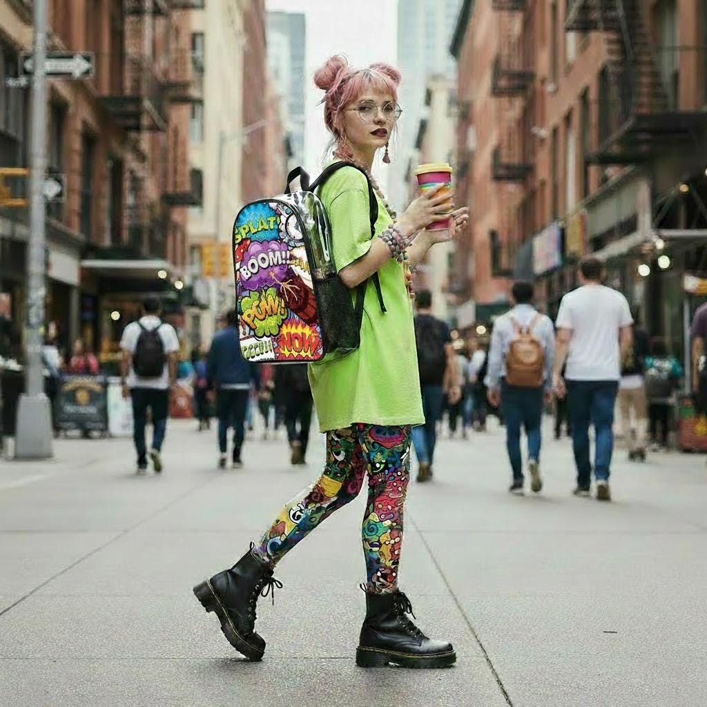 Comic Style School Travel Business Daypack - Clear PVC Backpack with Side Pockets