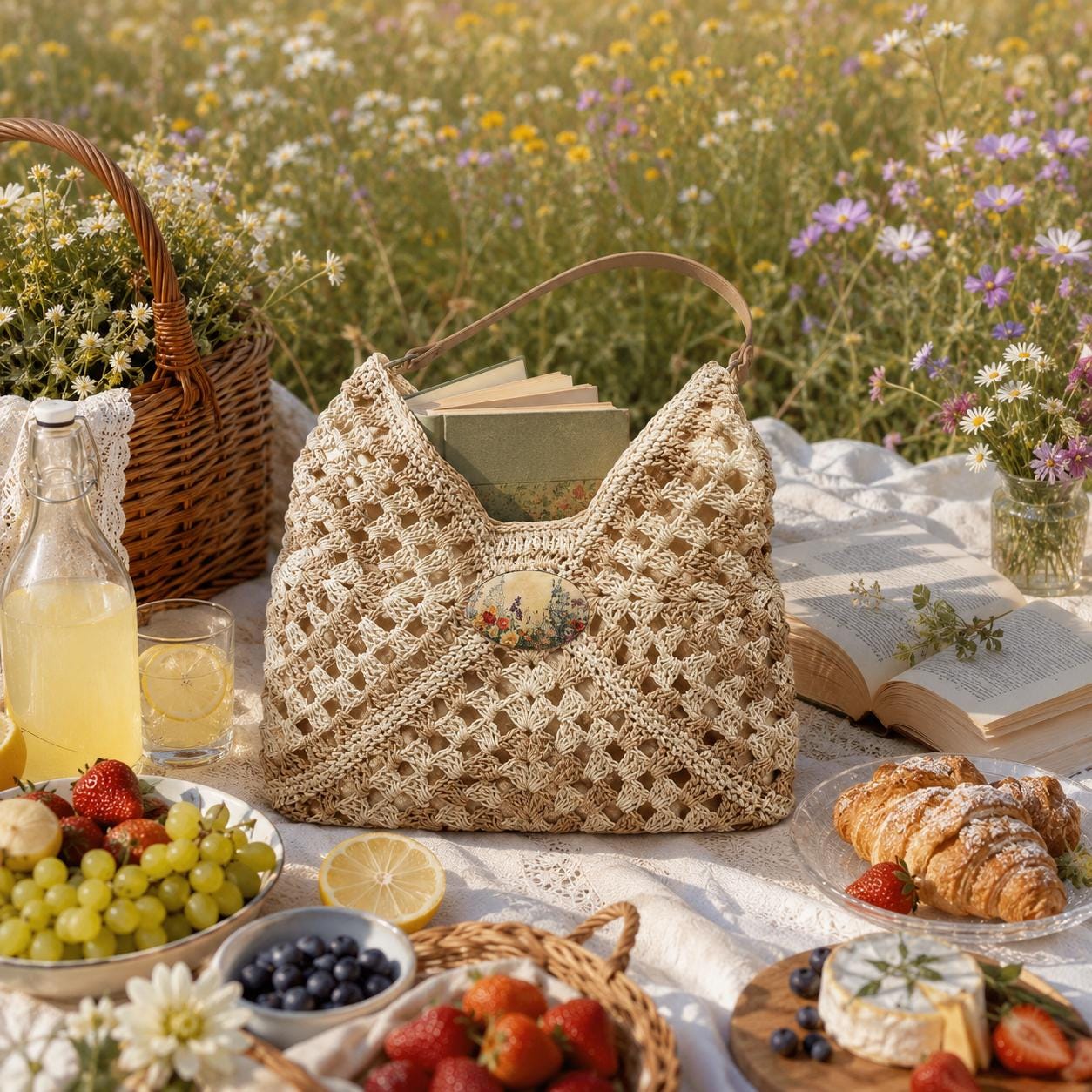 Woven Crochet Tote Bag – Lightweight Bohemian Summer Handbag