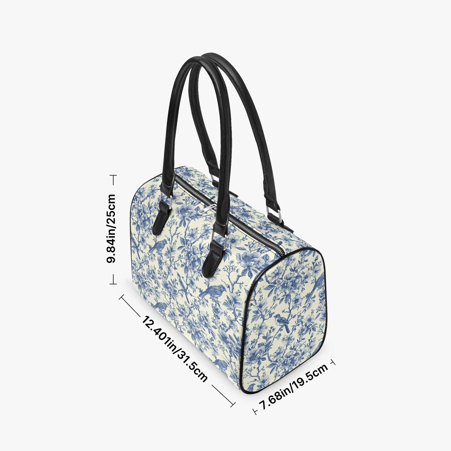 Toile de Jouy Top Handle Shoulder Bag – Blue White French Vintage Handbag