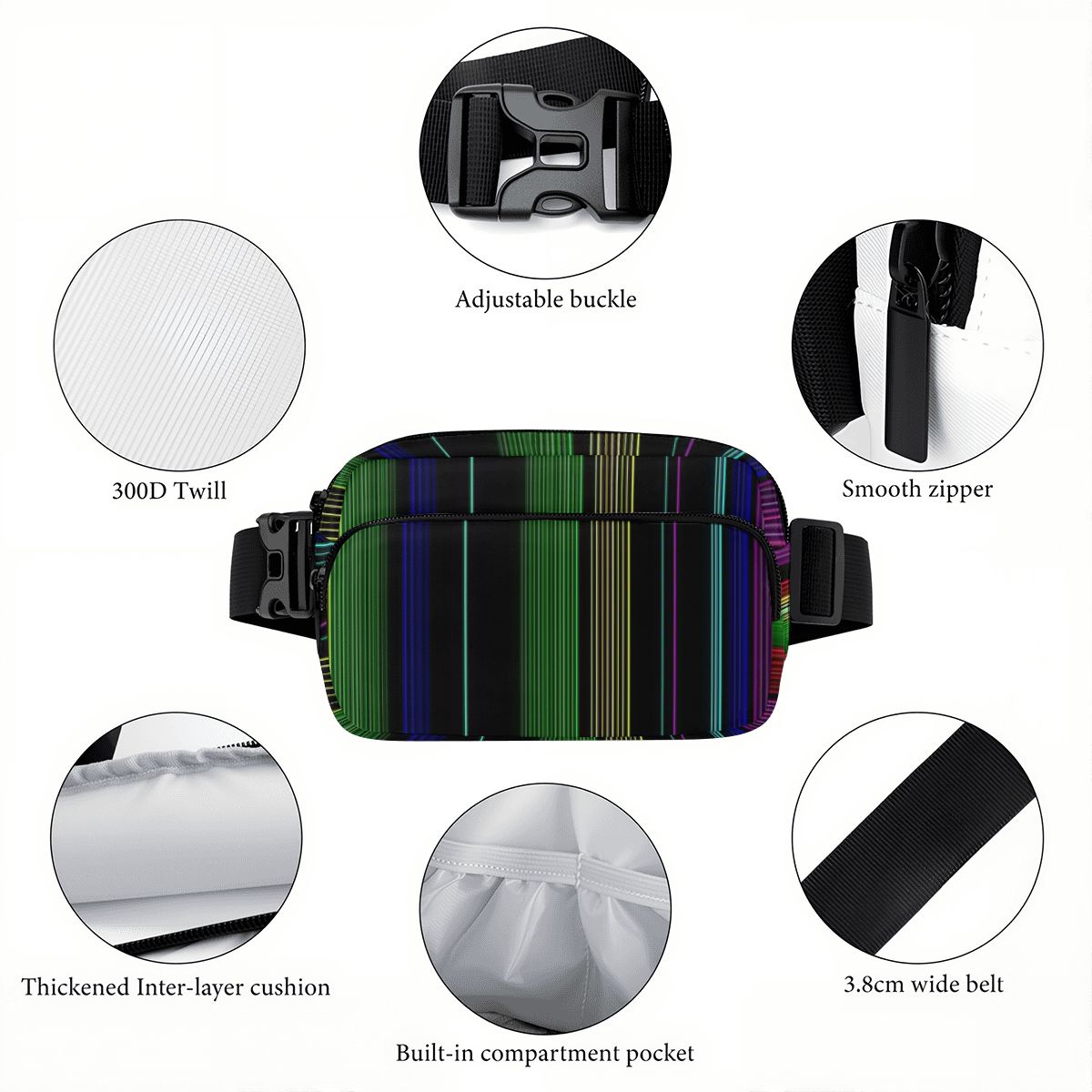 Retro 80s Striped Pattern Fanny Pack – Hands-Free Belt Bag