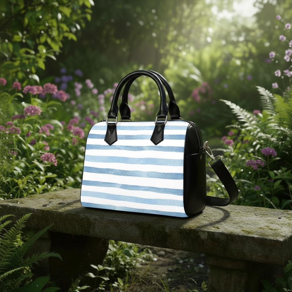 Blue White Maritime Striped Barrel Handbag – Nautical Summer Beach Bag