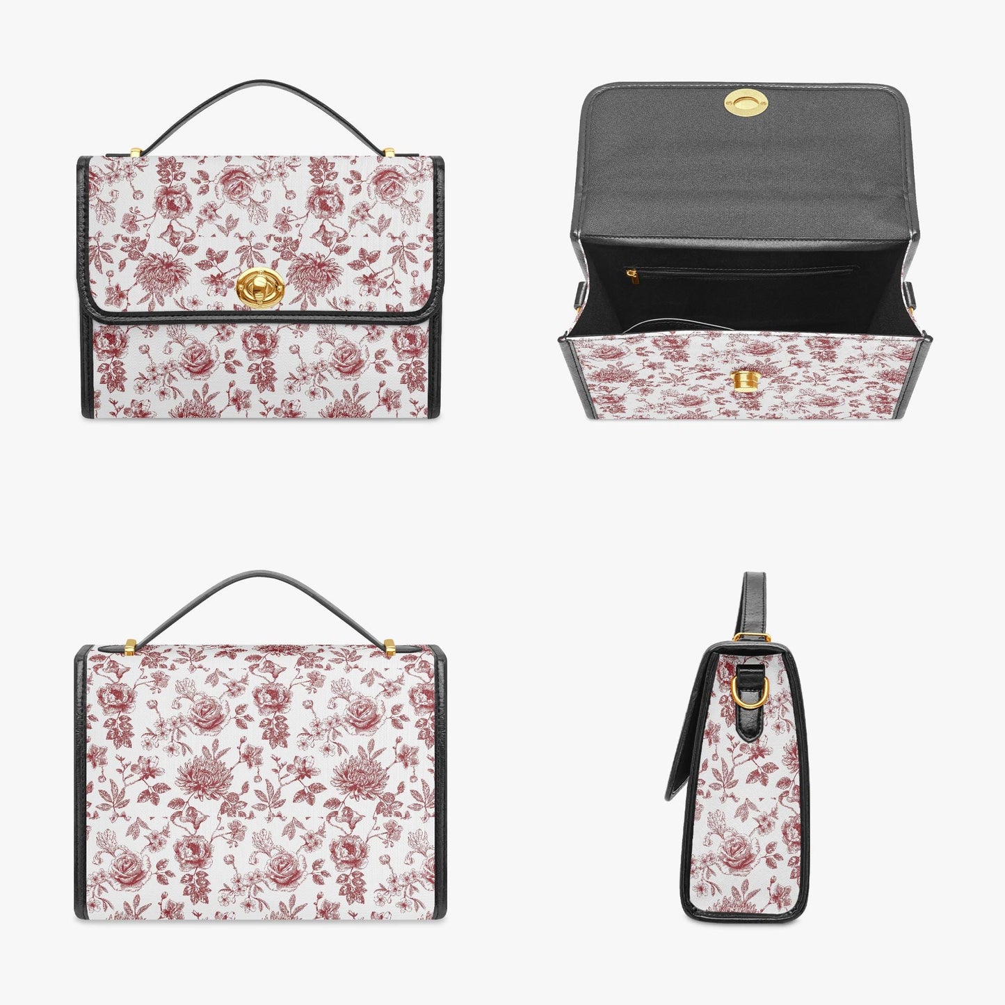 Red White Toile de Jouy Handbag – French Floral Vintage Canvas Crossbody
