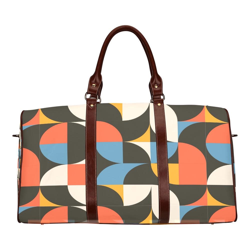 Retro 60s Midcentury Travel Bag – Black Red Blue Waterproof Weekender Duffle