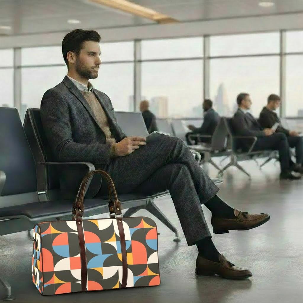 Retro 60s Midcentury Travel Bag – Black Red Blue Waterproof Weekender Duffle