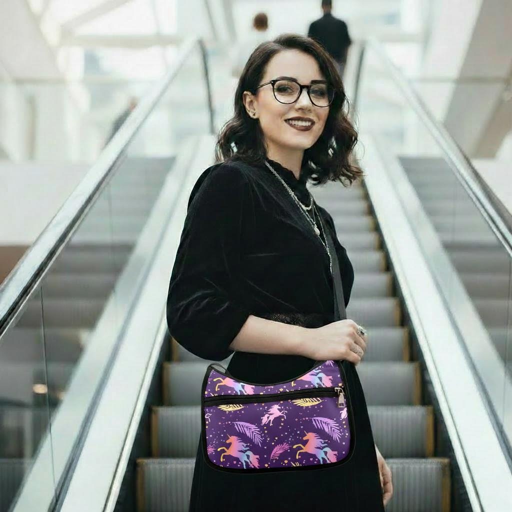 Purple Black Unicorn Shoulder Bag – Fairycore Oxford Fabric Hobo Bag