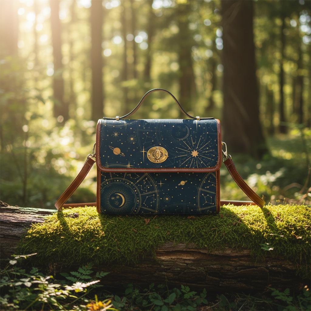 Sac bandoulière en toile astrologie lune étoiles – Style vintage céleste