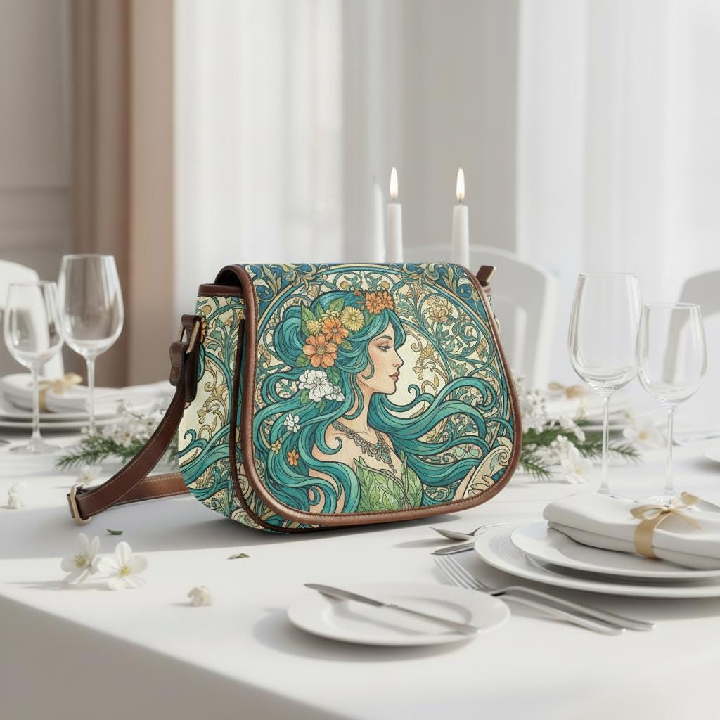 Art Nouveau Floral Saddle Bag, Romantic Crossbody or Shoulder Handbag