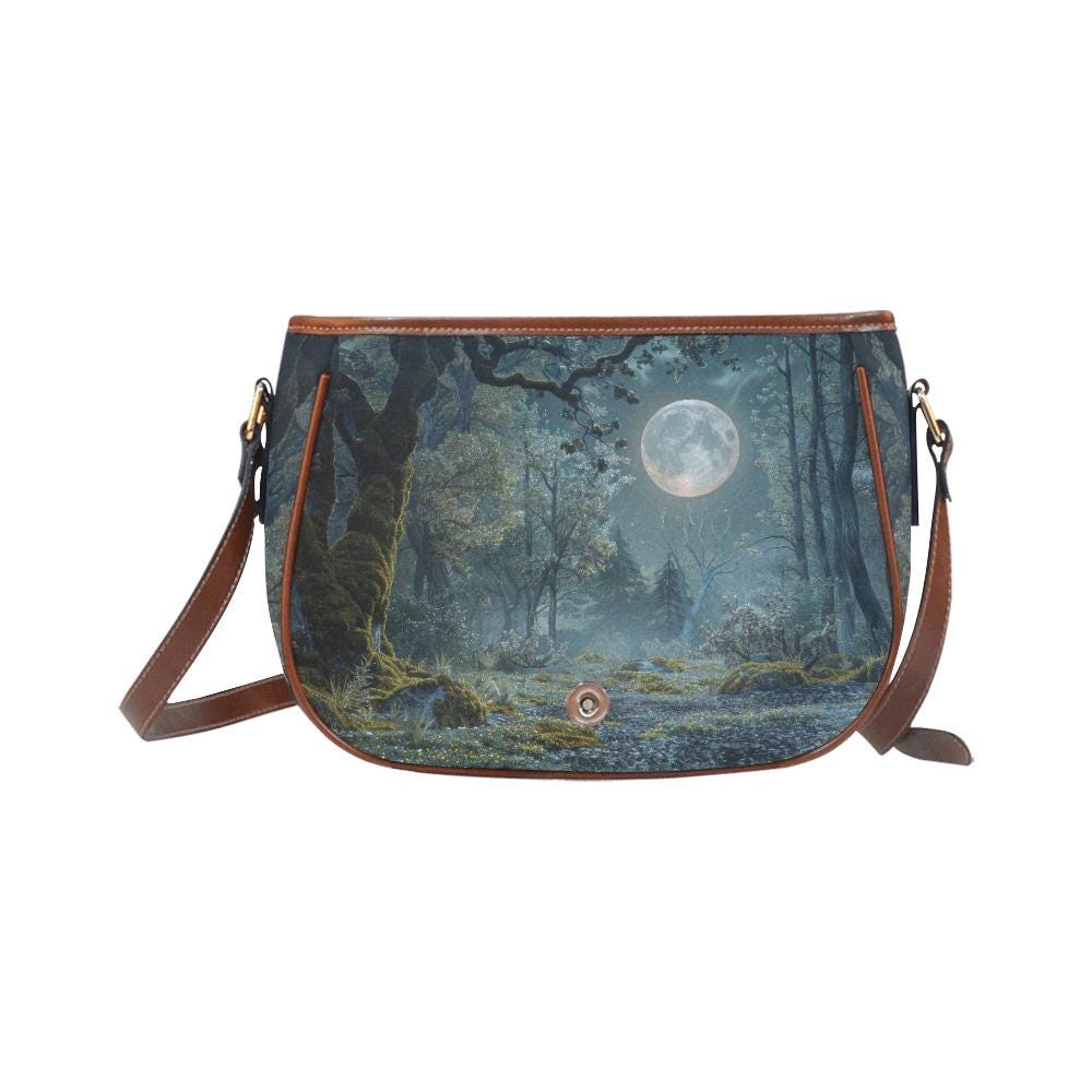 Bolso de media luna de luna llena melancólica – bolso bandolera gótico de estética dark academia