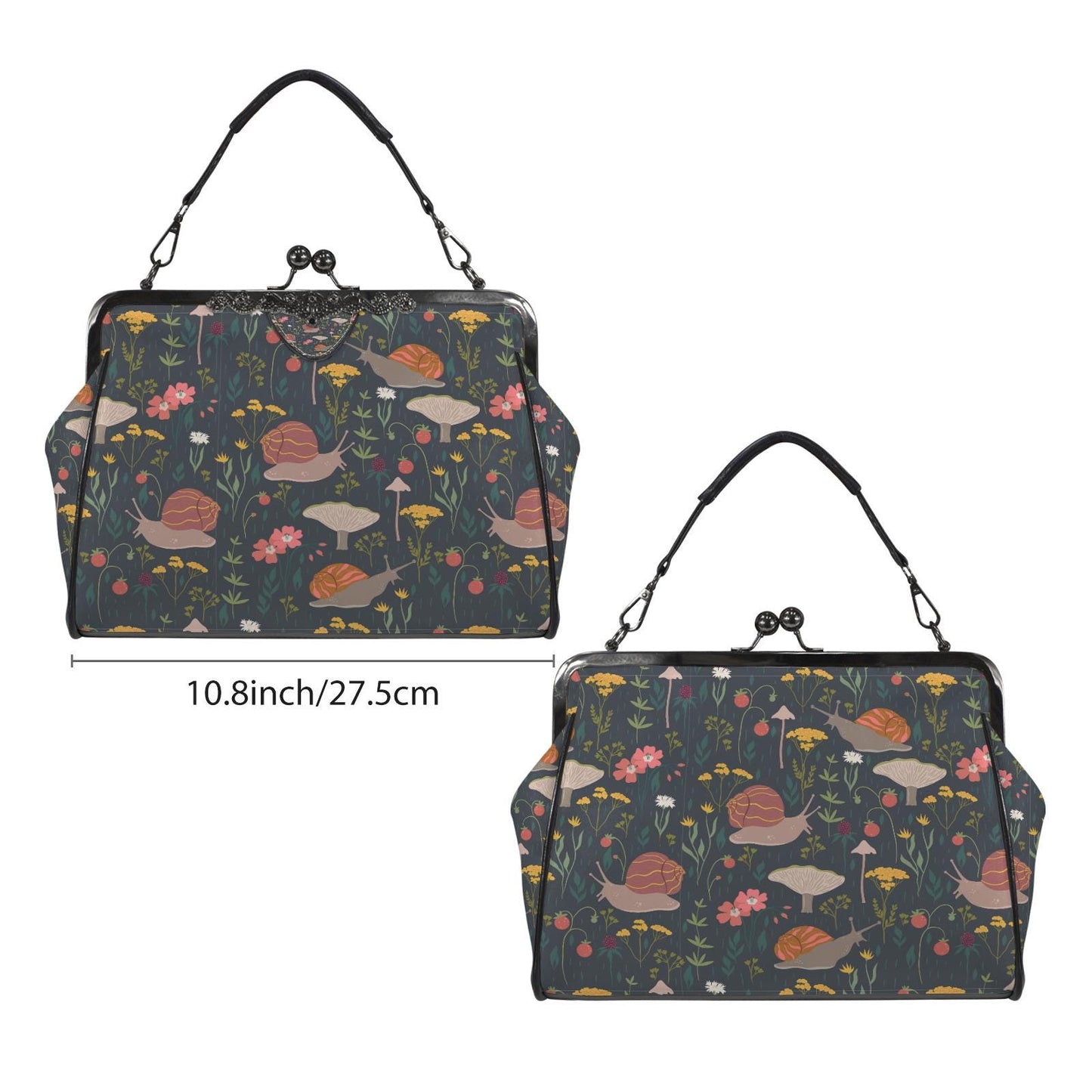 Dark Academia Snail Forest Vintage Kisslock Bag - Victorian Gothic Crossbody