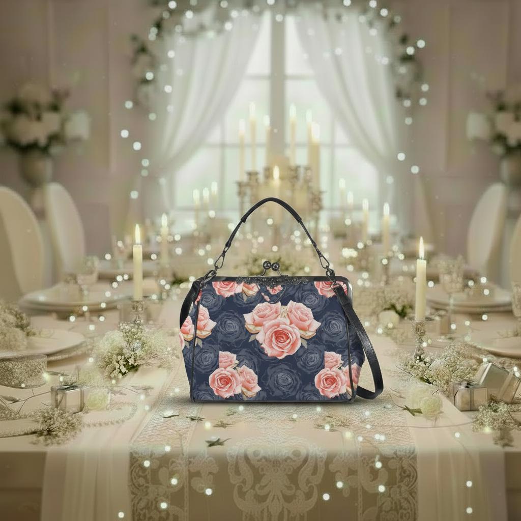 Dark Academia Roses Vintage Kisslock Bag - Floral Victorian Feminine Crossbody