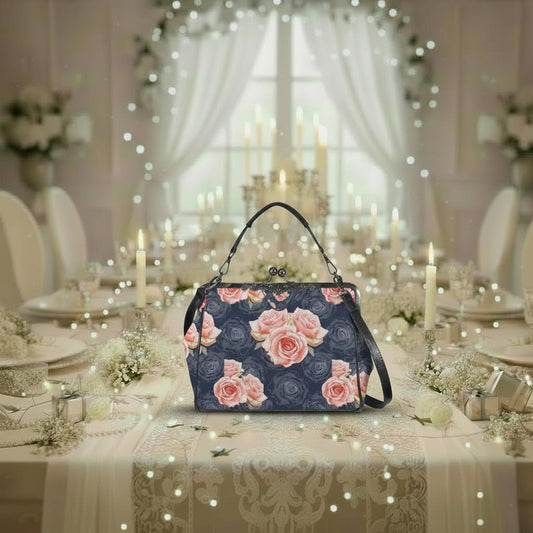 Dark Academia Roses Vintage Kisslock Bag - Floral Victorian Feminine Crossbody