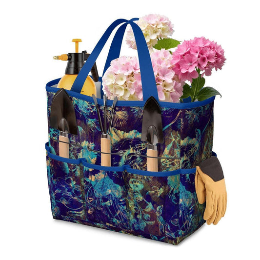 Black Blue Green Floral Gardening Tool Organizer Bag – Dark Academia Moody Tote
