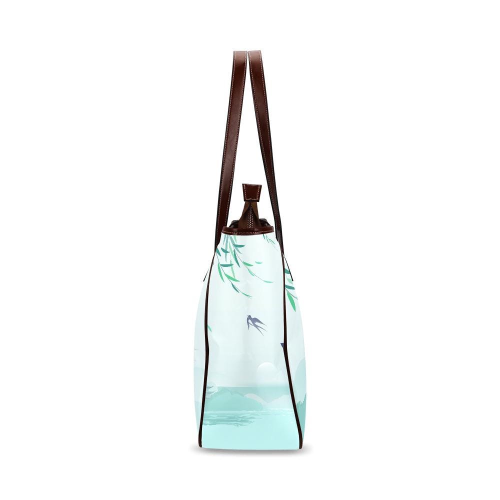 Blue Delicate Watercolor Swallow Tote Bag – Large Asian Style Handbag