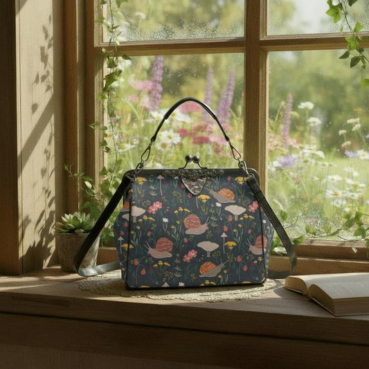 Dark Academia Snail Forest Vintage Kisslock Bag - Victorian Gothic Crossbody