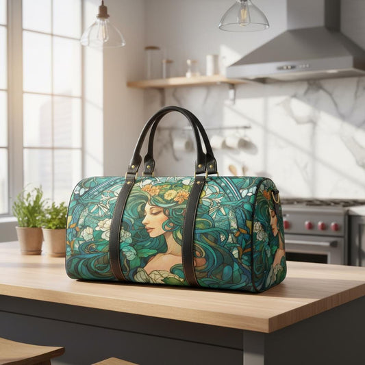 Art Nouveau Travel Bag – Waterproof Black Weekender Duffle