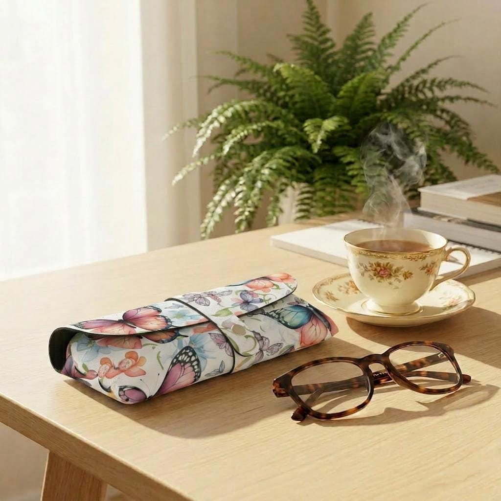 Butterflies Eyeglass Soft Case – Colorful Faux-Leather Sunglasses Holder Pouch