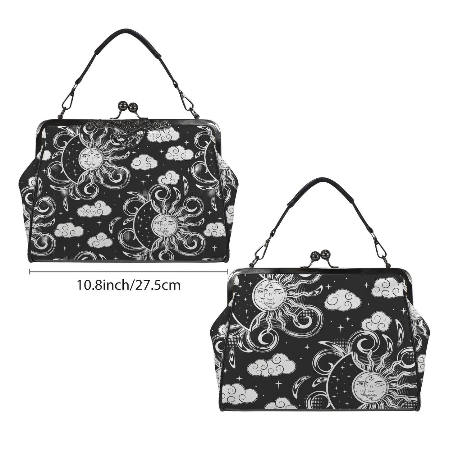 Witchcraft Sun and Moon Kisslock Handbag – Dark Academia Black White Crossbody
