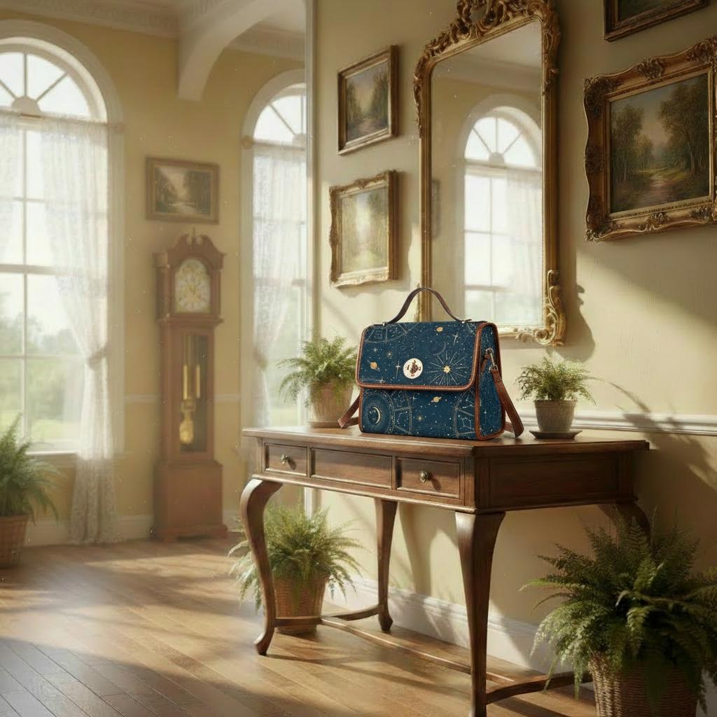 Sac bandoulière en toile astrologie lune étoiles – Style vintage céleste
