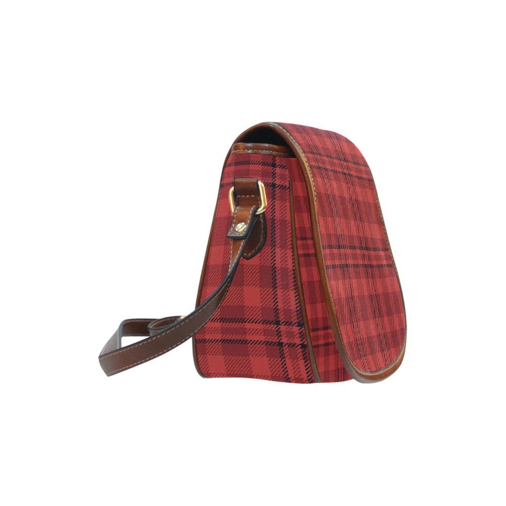 Punk Red Black Checkered Retro Saddle Bag –  Alternative Crossbody Oxford Fabric Handbag