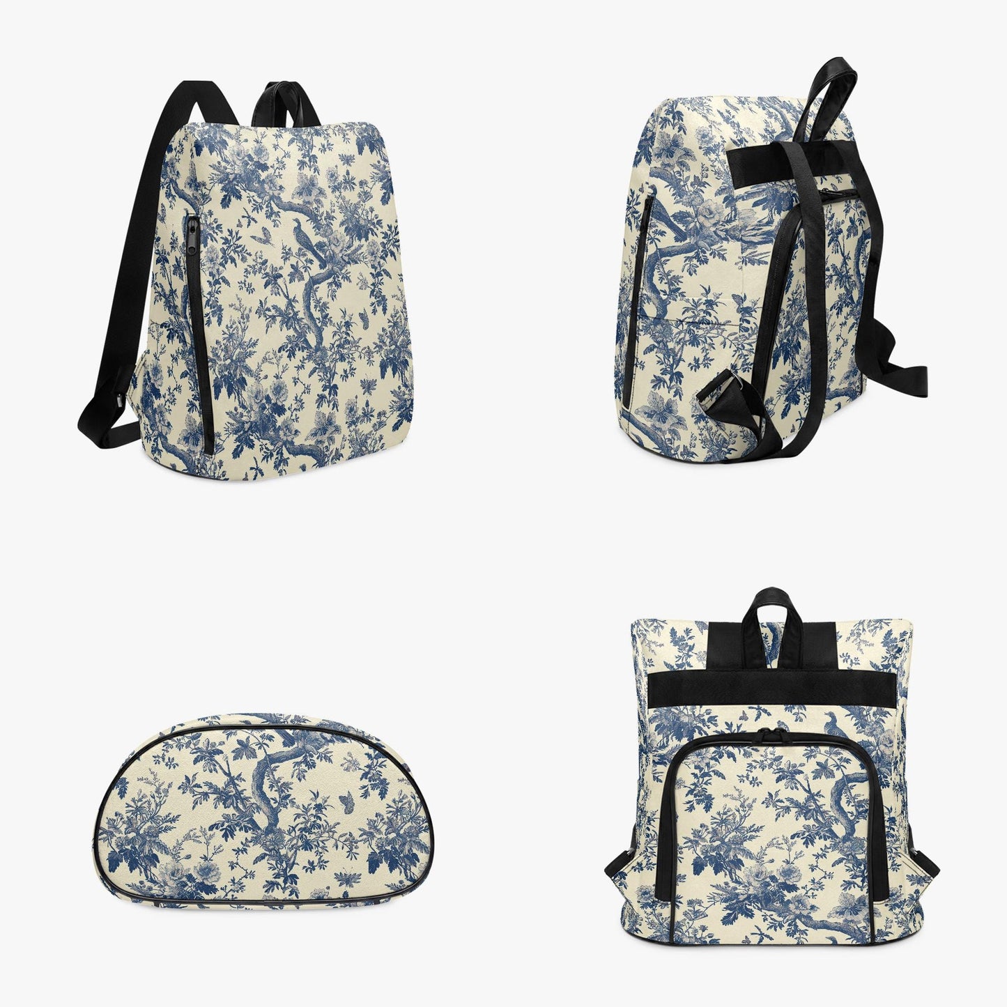 Toile de Jouy Canvas Backpack – Blue White French Vintage Daypack