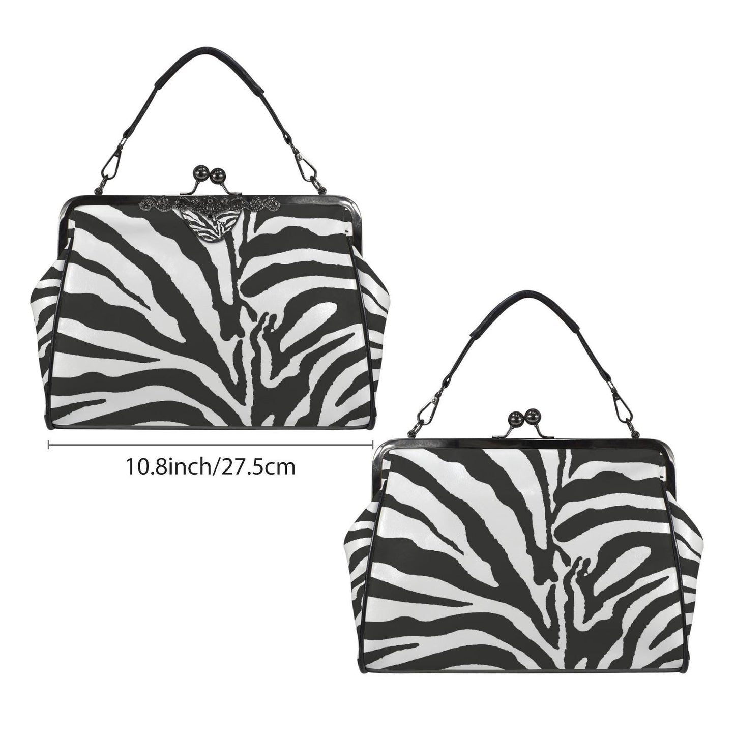 Zebra Print Kisslock Handbag – Vintage Style Crossbody Purse