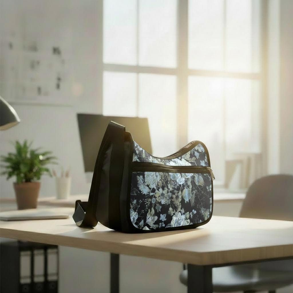Black Gray Moody Floral Shoulder Bag – Gothic Dark Academia Hobo Bag