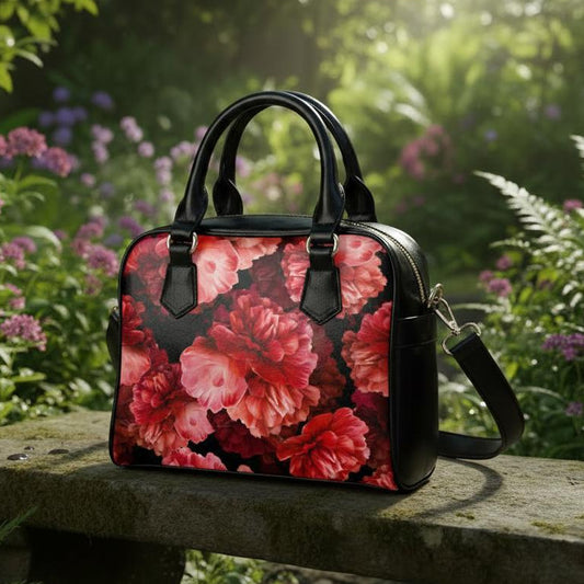 Sac à main épaule pivoines noires et rouges – Sac à main floral gothique Dark Academia