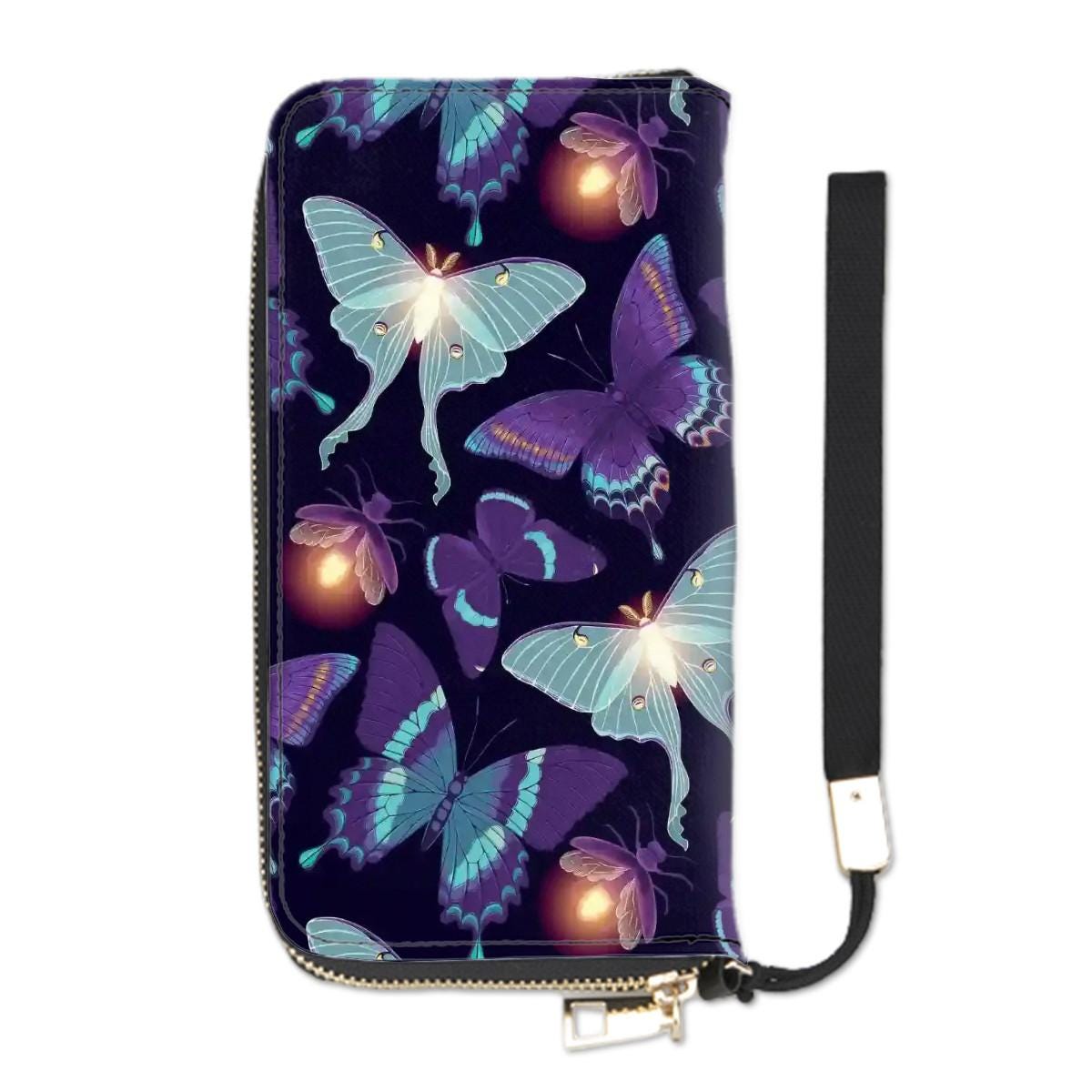Purple Black Butterflies & Moths Clutch Wallet – Dark Academia Vegan Purse